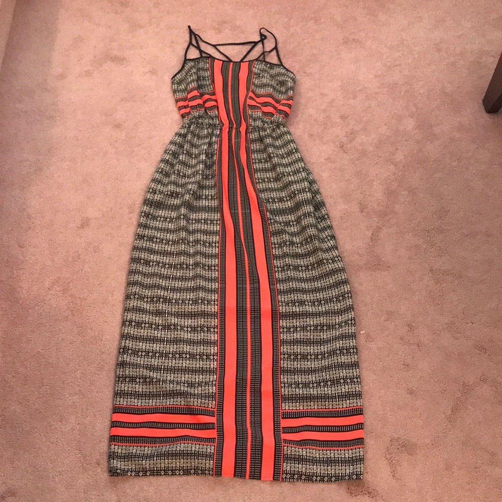 Black, white and orange maxi dress